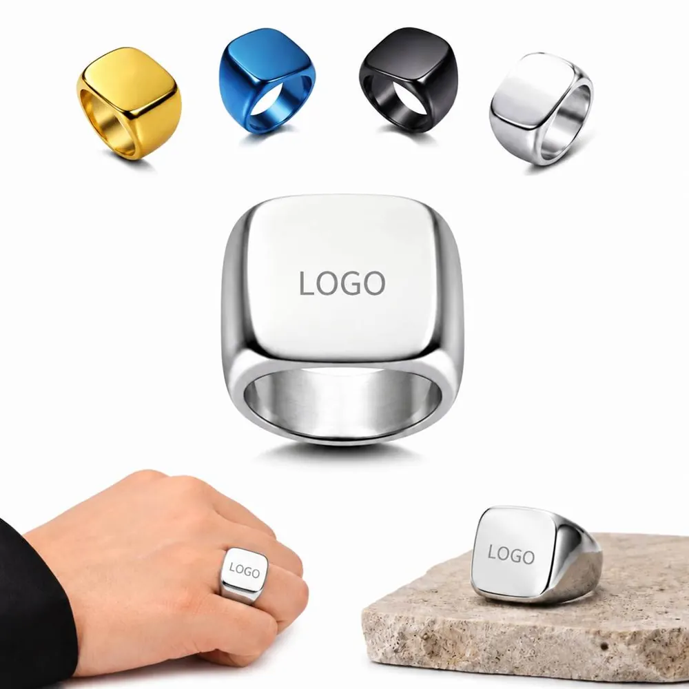 Polished Square Ring Stainless Steel Minimalist Geometric