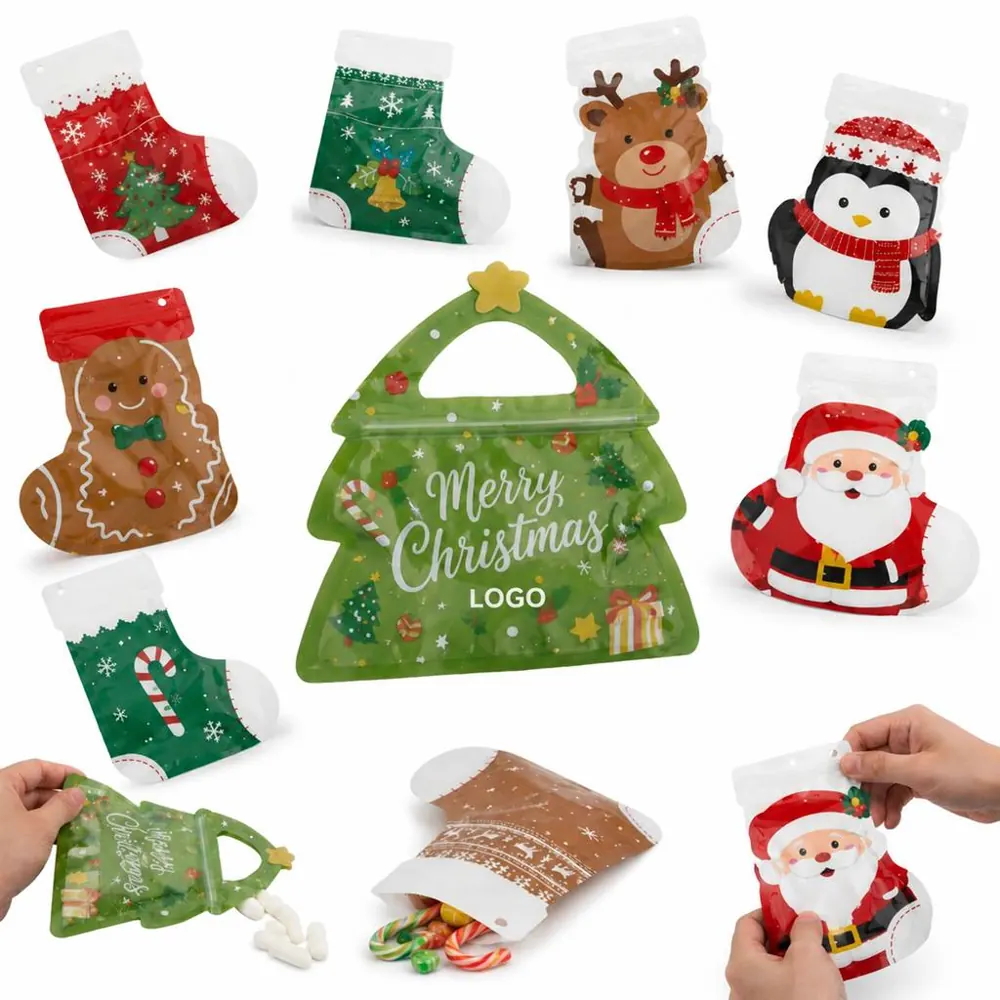 Christmas Tree Zip Gift Pouches with Handle