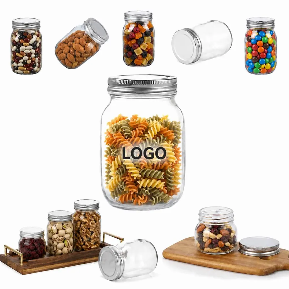 Clear Glass Canning Jars with Airtight Metal Lids for Dry