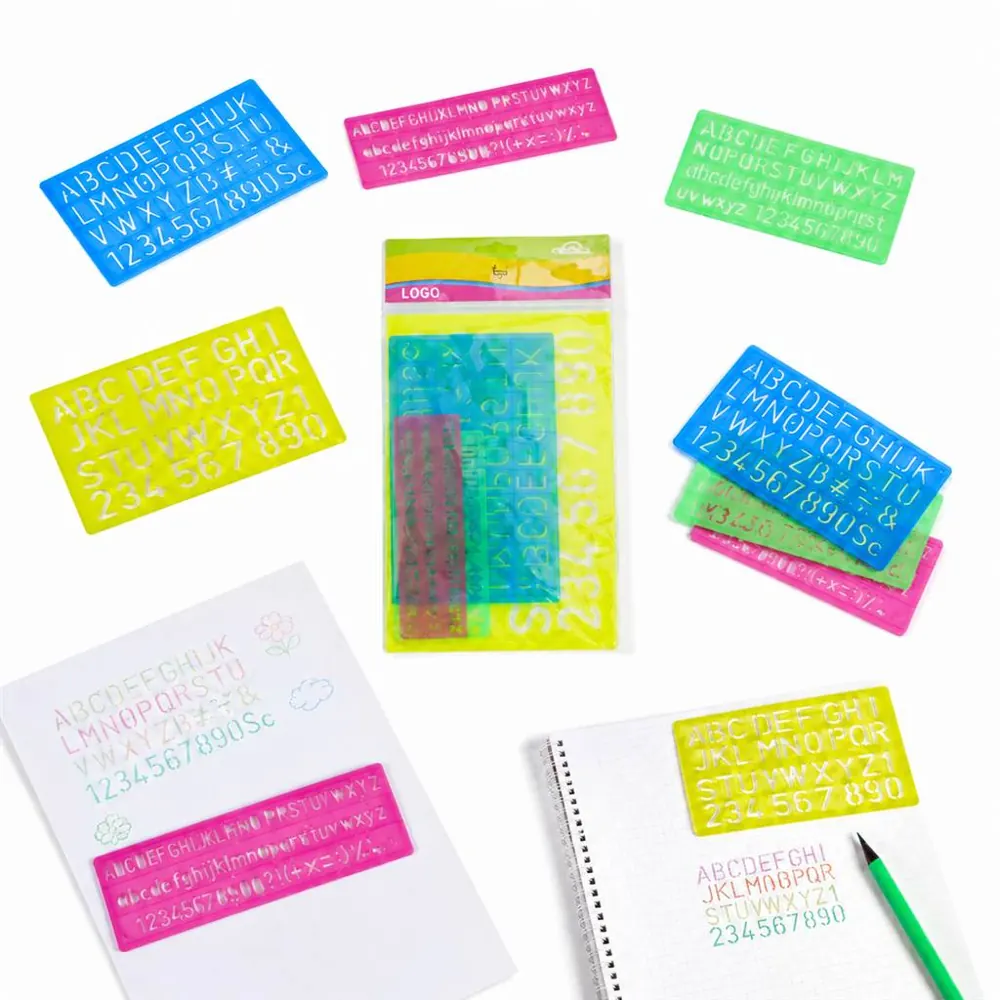 4-Piece Plastic Letter & Number Stencils for Drawing