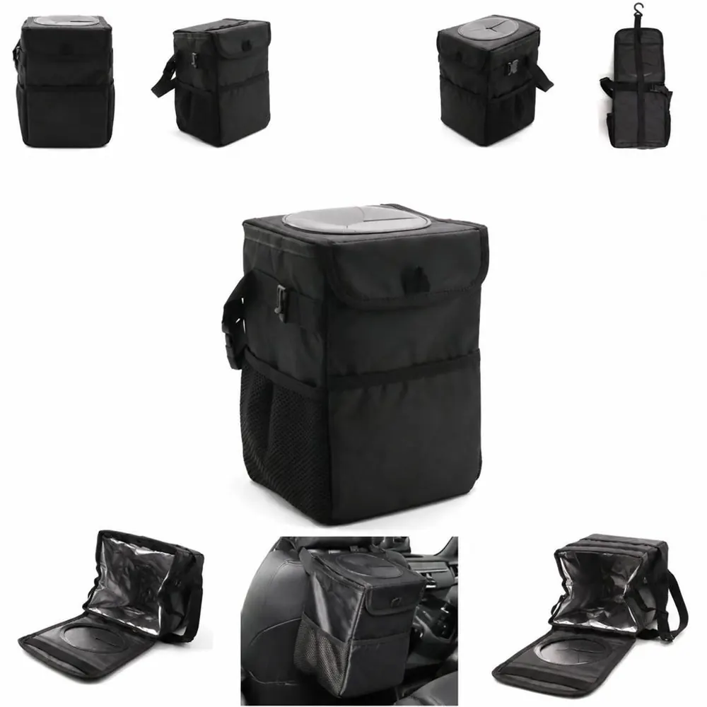 Foldable Waterproof Car Trash Can with Storage Pockets 2