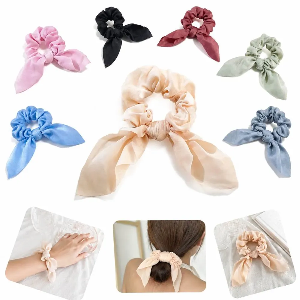 Soft Rabbit Ear Bow Scrunchie, Cute Fabric Hair Tie 2
