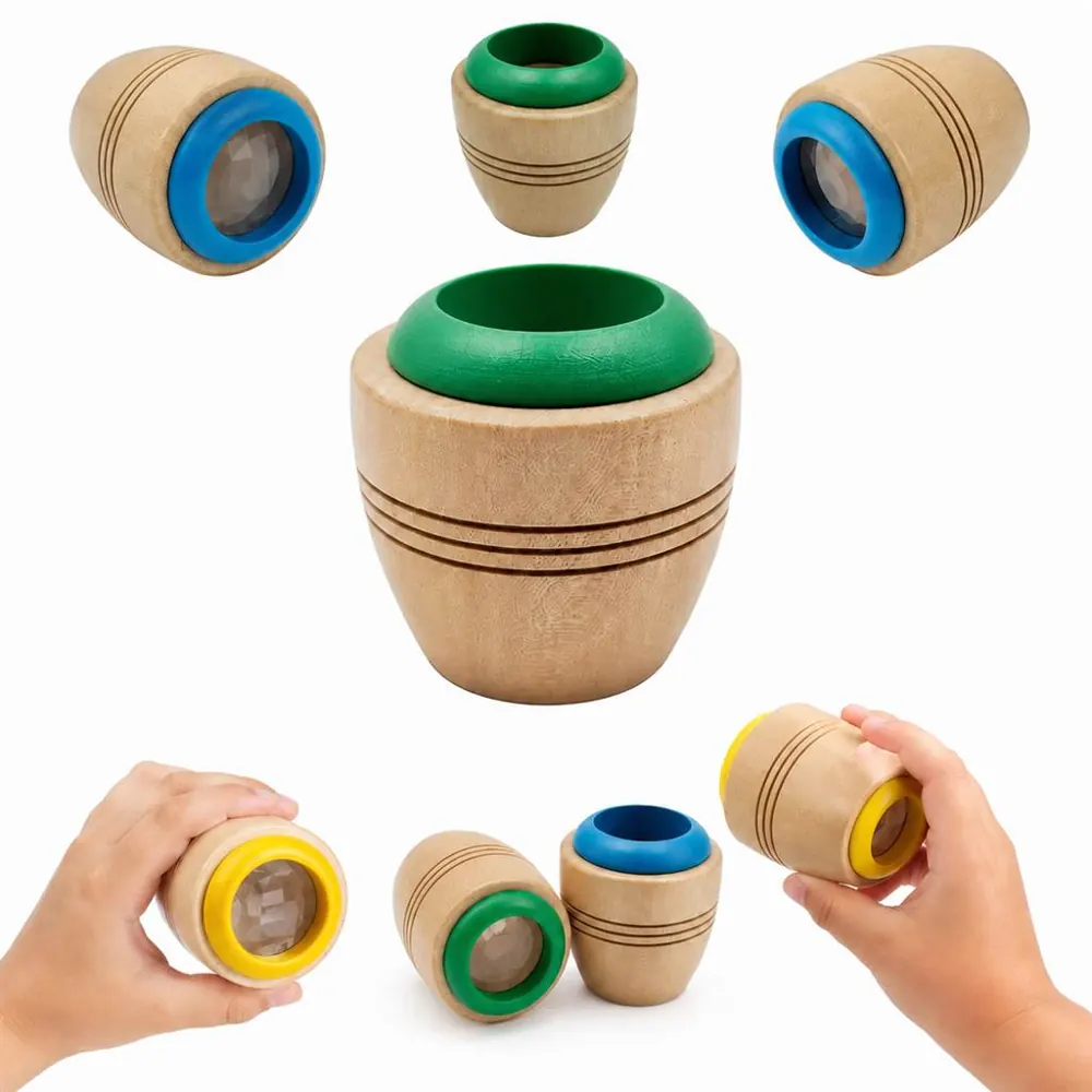Educational Wooden Kaleidoscope with Rotating Colorful Beads 2