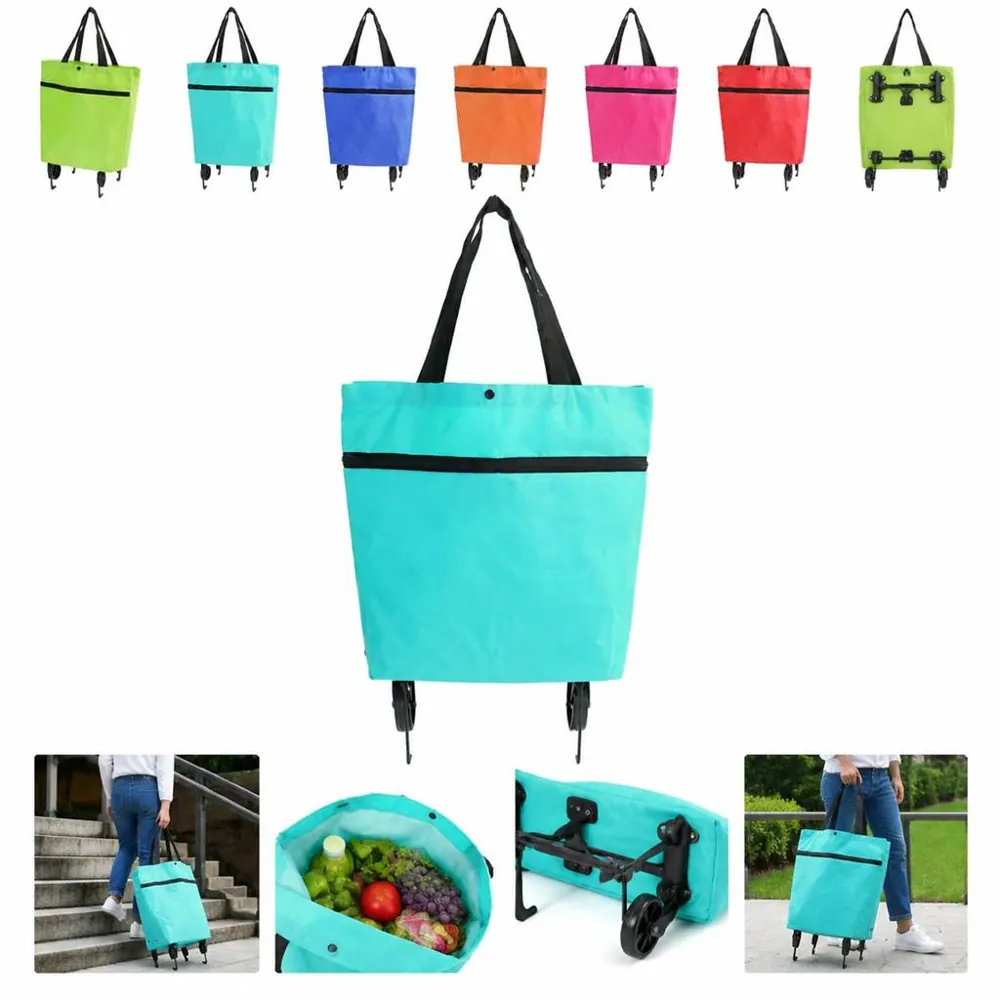 Foldable Shopping Trolley with Wheels, Portable 2