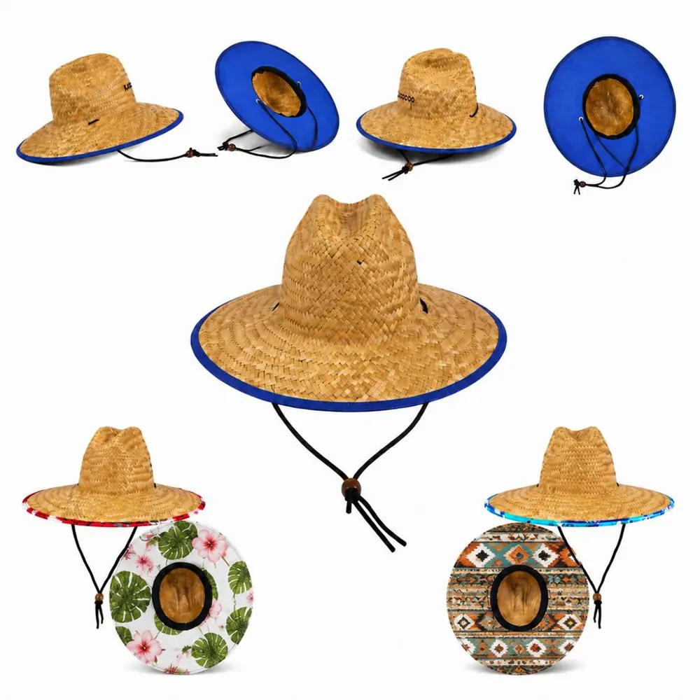 Classic Woven Straw Lifeguard Sun Hat with Wide Brim 2