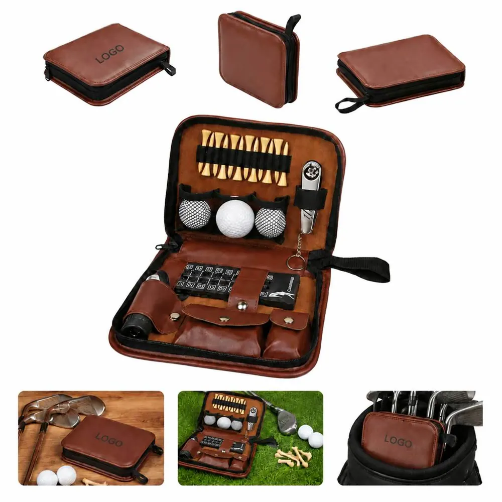 PU Leather Golf Accessory Set with Tees, Markers & Divot