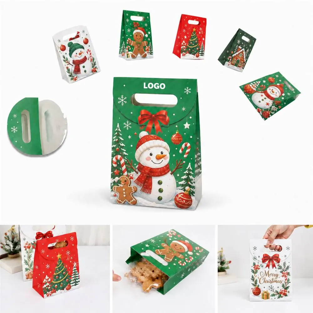 Fold Over Christmas Gift Bags with Handles and Adhesive