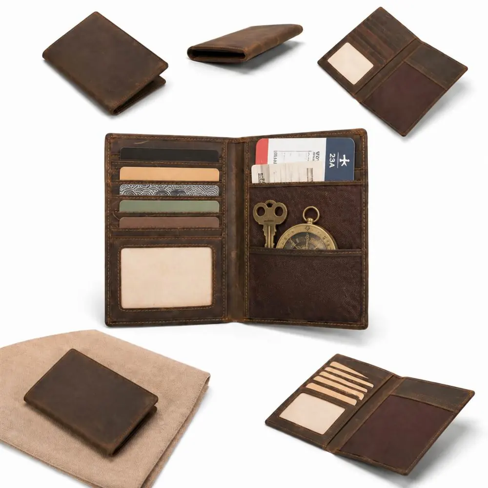 Crazy Horse Leather Passport Wallet with Multiple Card Slots 2