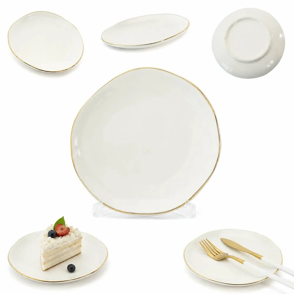 Elegant Ceramic Dinner Plate Set with Gold Rim Accents 2