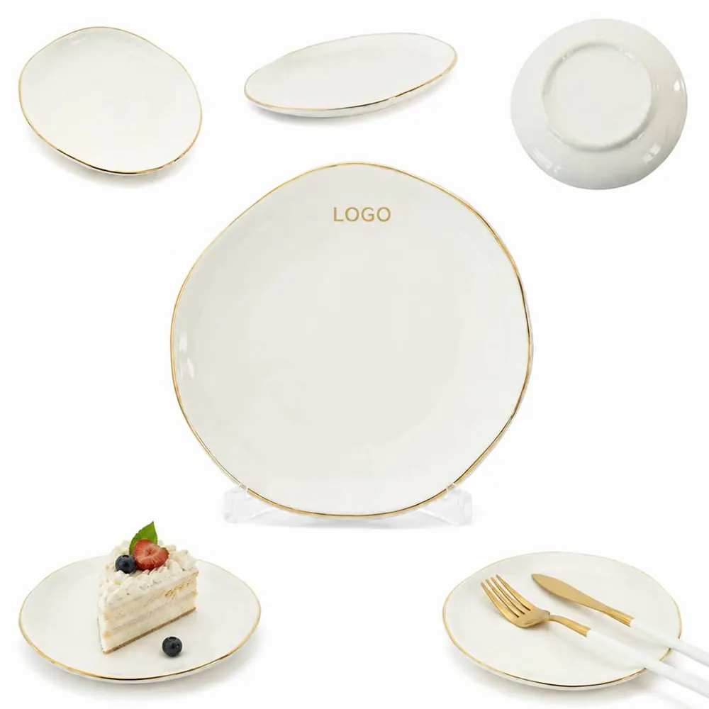 Elegant Ceramic Dinner Plate Set with Gold Rim Accents