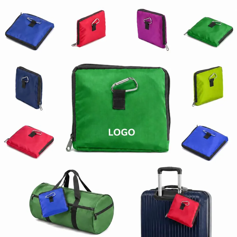 Foldable Polyester Storage Pouch with Carabiner, Black