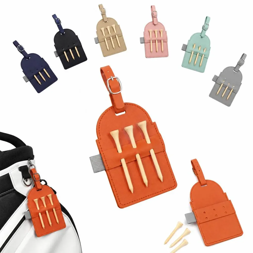 Faux Leather Golf Bag Tag with Tee Holder, 6 Tee Slots 2