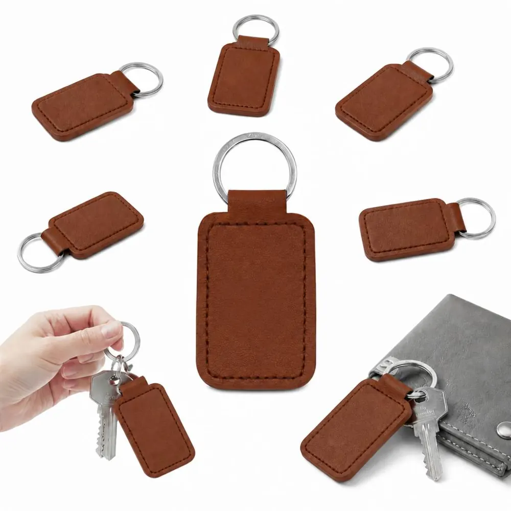 Custom Faux Leather Keychain with Logo Space, Durable Metal 2