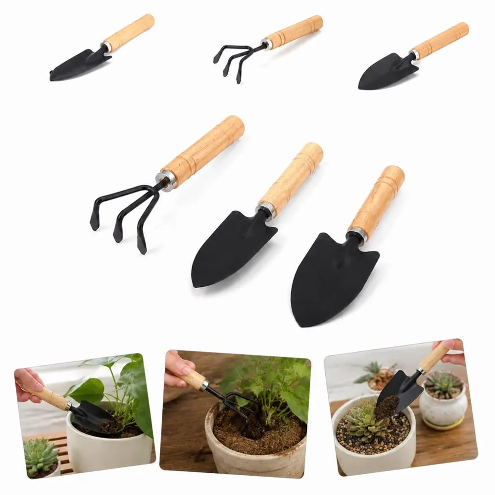 Wooden Handle Mini Gardening Tool Set for Planting & Weeding 2