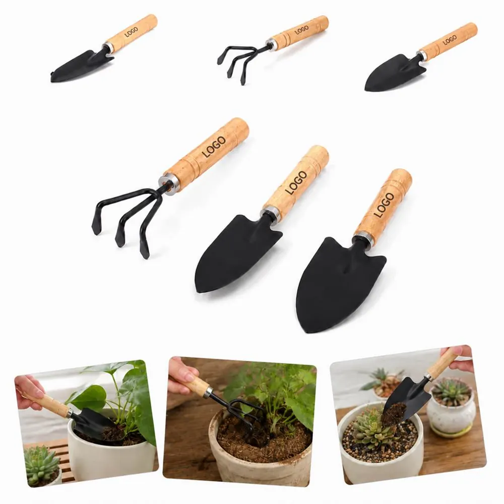 Wooden Handle Mini Gardening Tool Set for Planting & Weeding