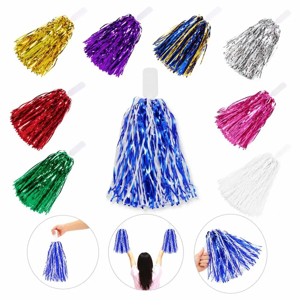 Metallic Cheerleading Poms with Baton Handle 2
