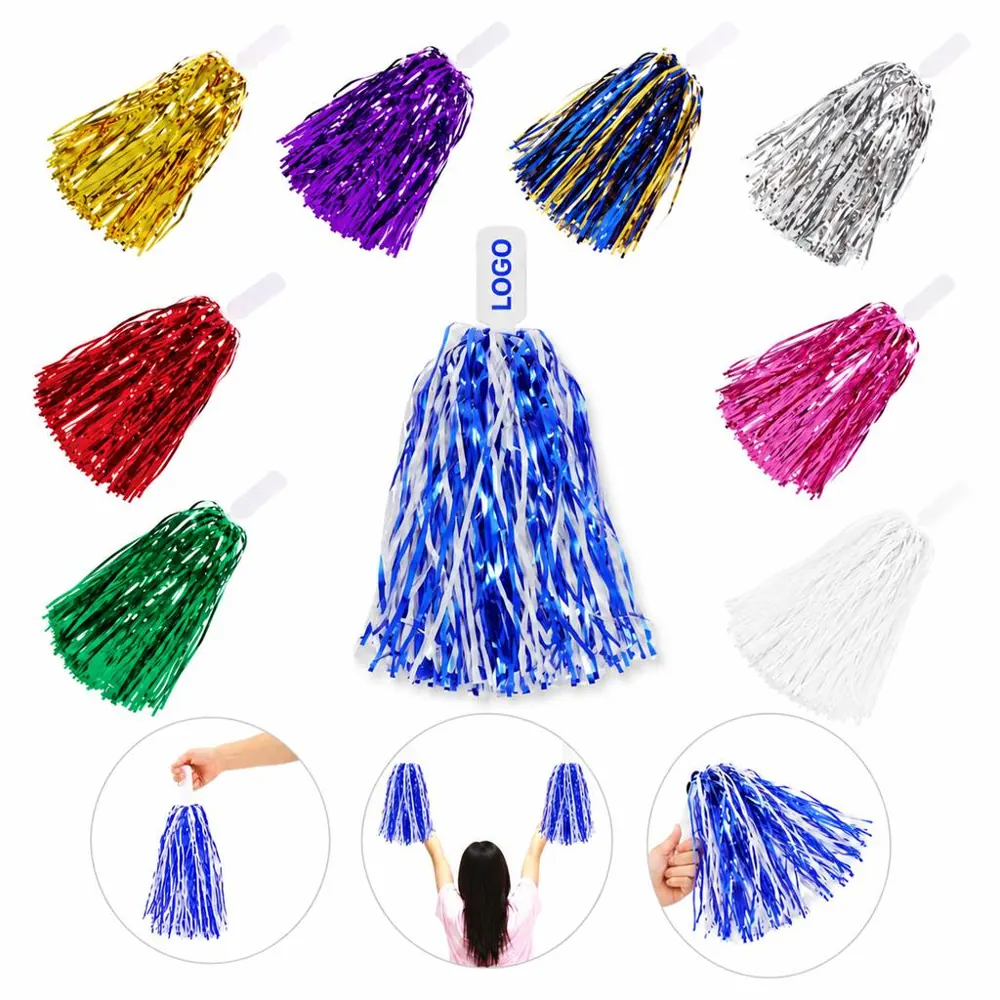 Metallic Cheerleading Poms with Baton Handle