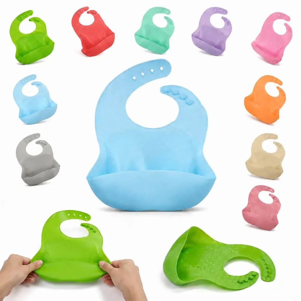 Waterproof Silicone Baby Bib with Food Catcher Pocket 2