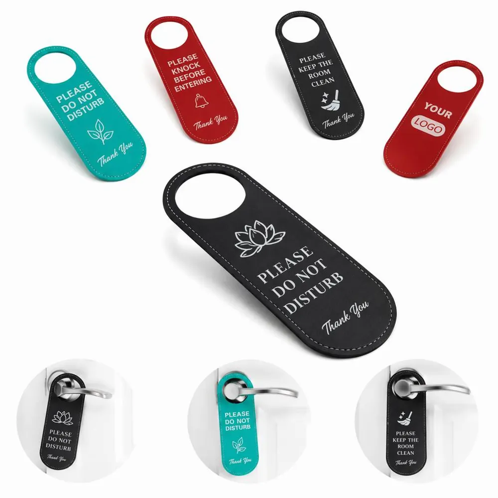 Leather Door Hanger Sign Set - Do Not Disturb & Please Make 2
