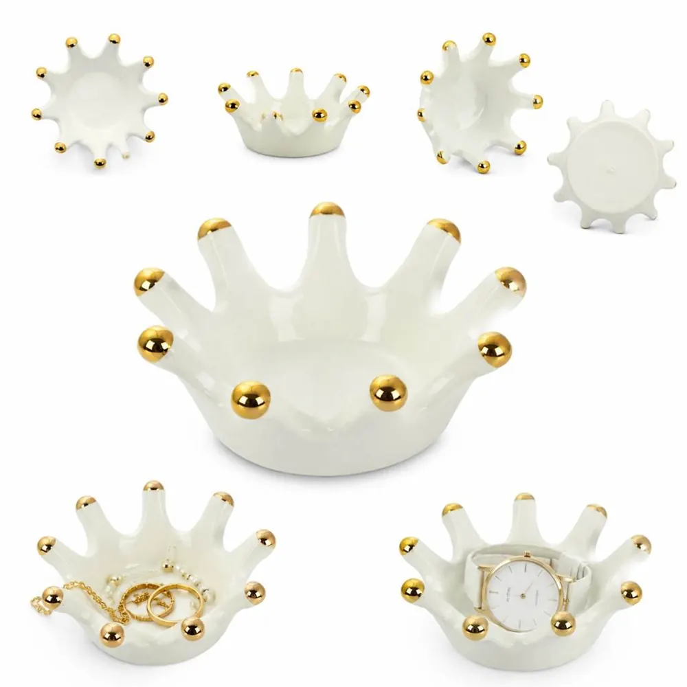 Gold Crown Ceramic Jewelry Plate with Tiered Compartments 2