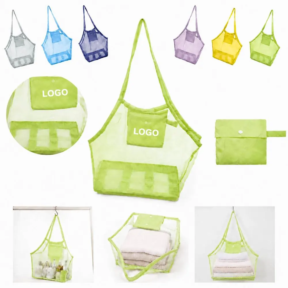 Mesh Storage Tote Bag with Front Pocket, Foldable Travel