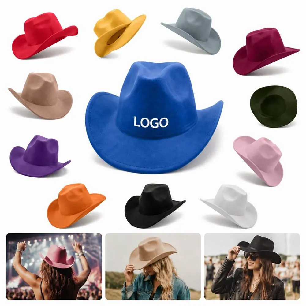 Classic Wide Brim Felt Cowboy Hat for Sun Protection