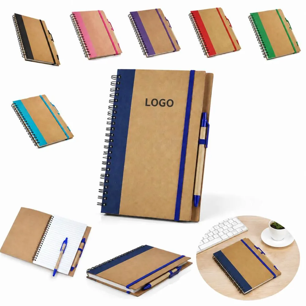 Kraft Spiral Notebook with Pen, Eco-Friendly Lined Pages