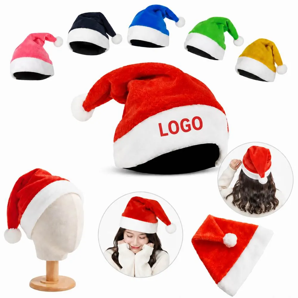 Classic Red Plush Santa Hat with Pom-Pom for Adults and Kids