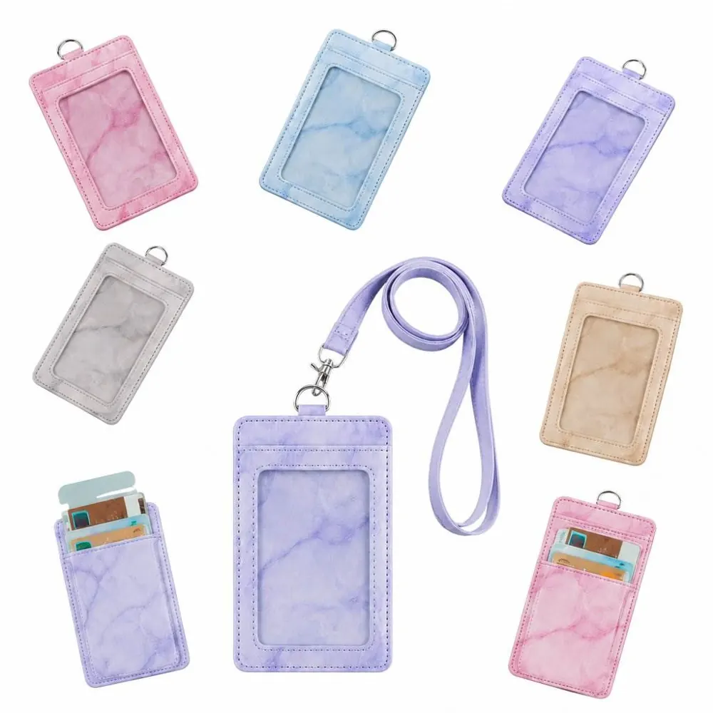 Marble PU Leather Badge Holder with ID Window and Card Slot 2