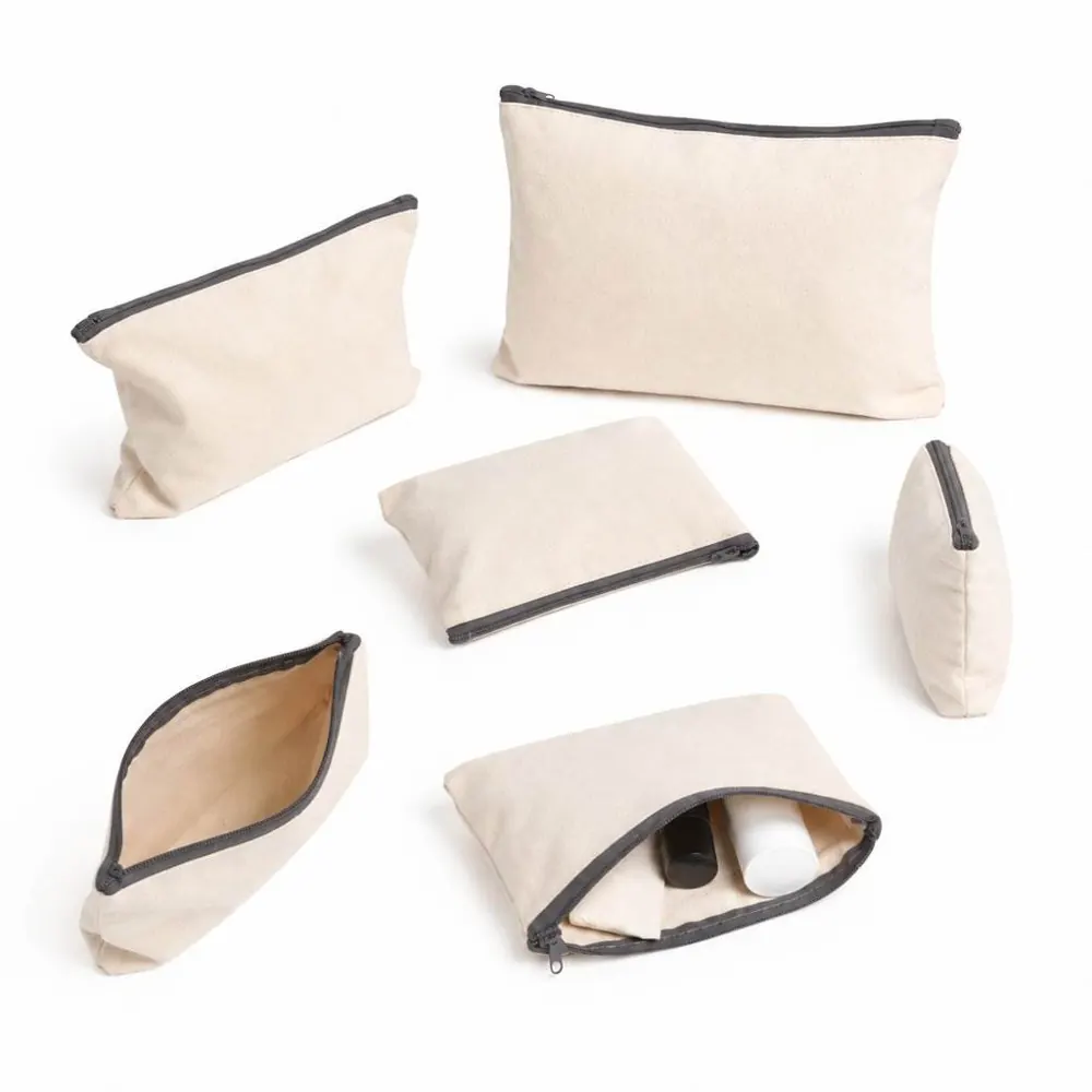 6 Pack Cream White Canvas Zipper Pouches, Durable Fabric 2