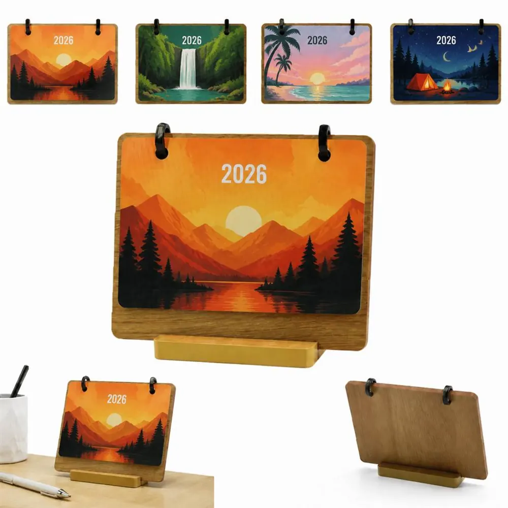 Wooden Desk Calendar with Stand for Monthly Planning 2