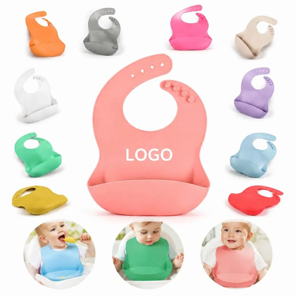 Adjustable Silicone Baby Bib with Deep Pocket for Easy