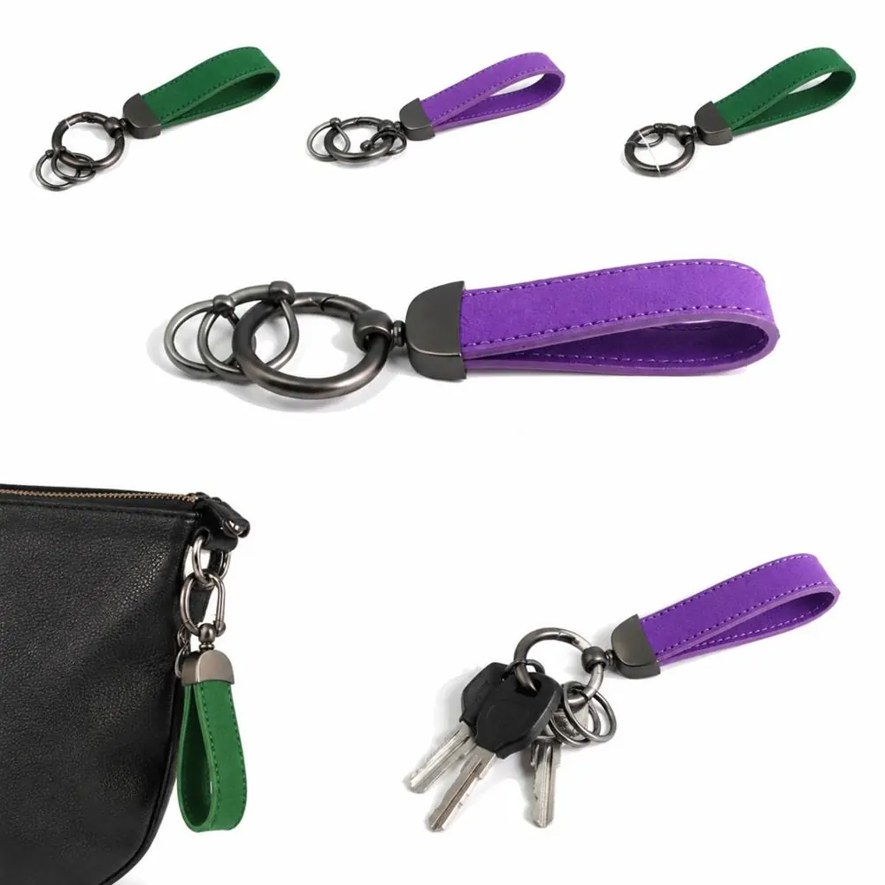 Genuine Leather Keychain with Zinc Alloy Ring, Matte Dark 2