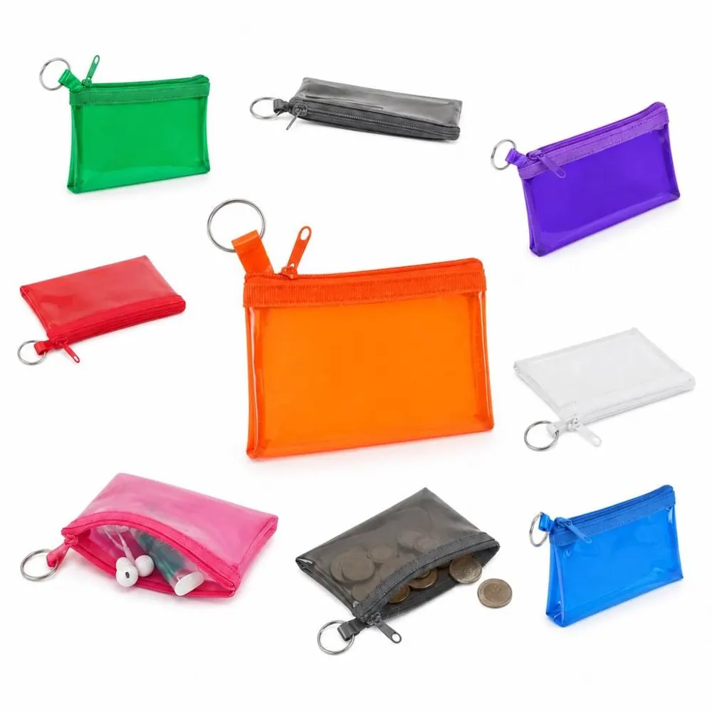 Clear PVC Zippered Wallet with Keychain, Compact Coin Purse 2