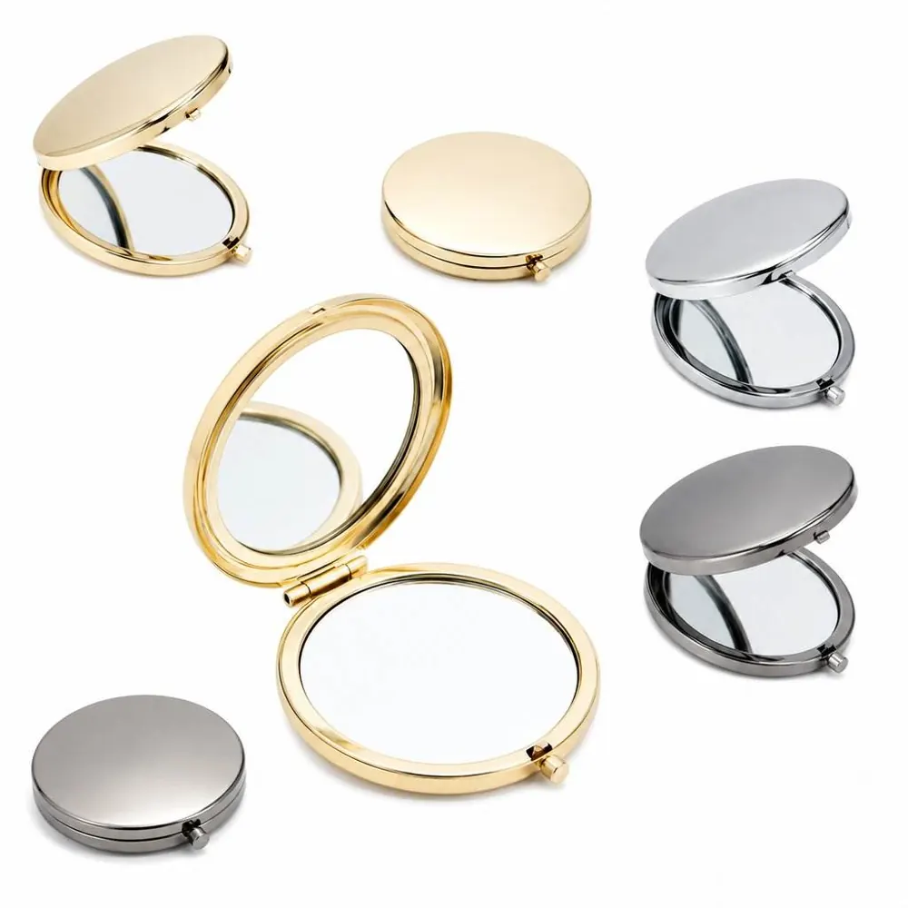 Double-Sided Magnifying Compact Mirror, Round Metal Makeup 2