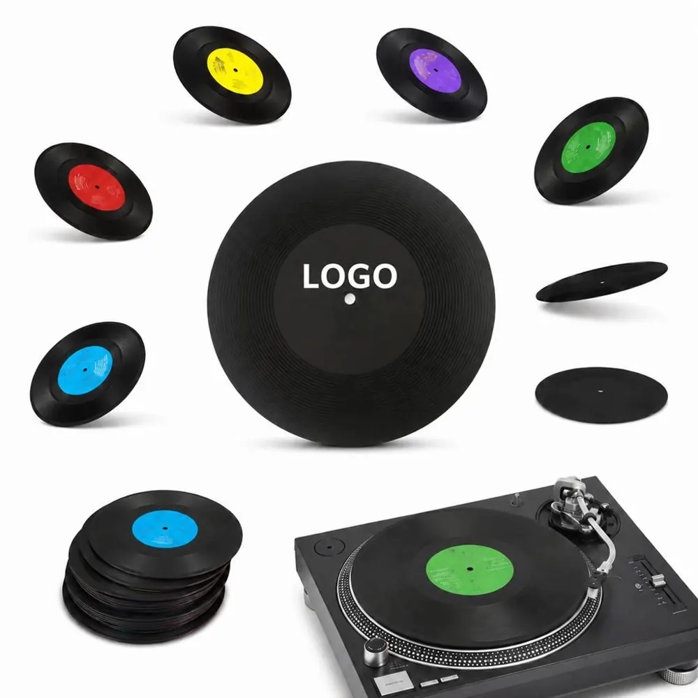 Recycled Vinyl Record Coasters, Retro Music-Themed Drink