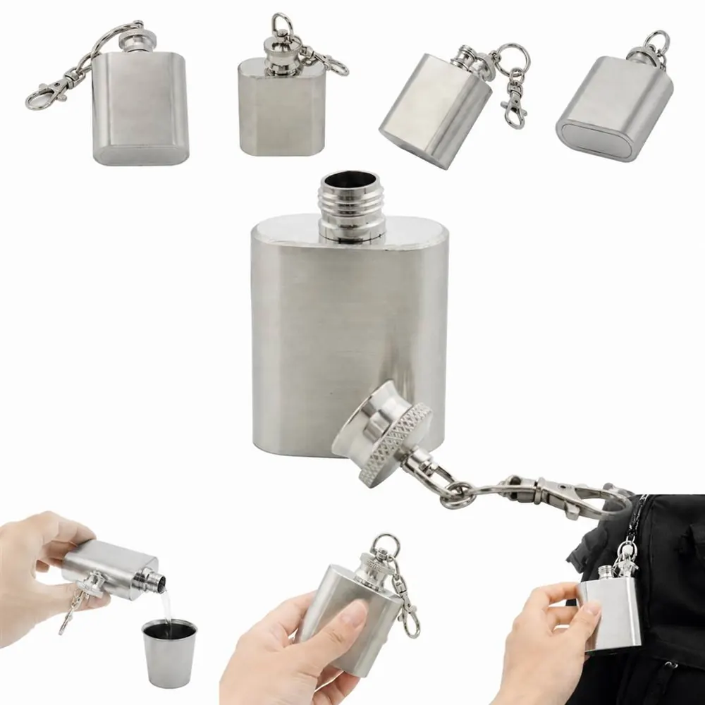 Stainless Steel Mini Hip Flask Keychain with Screw-Top 2