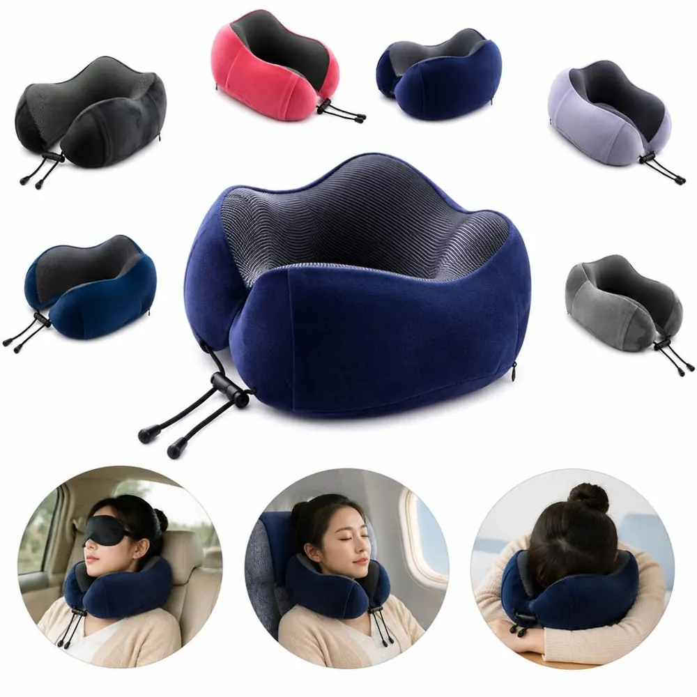Memory Foam Travel Neck Pillow & Eye Mask Set for Sleep 2