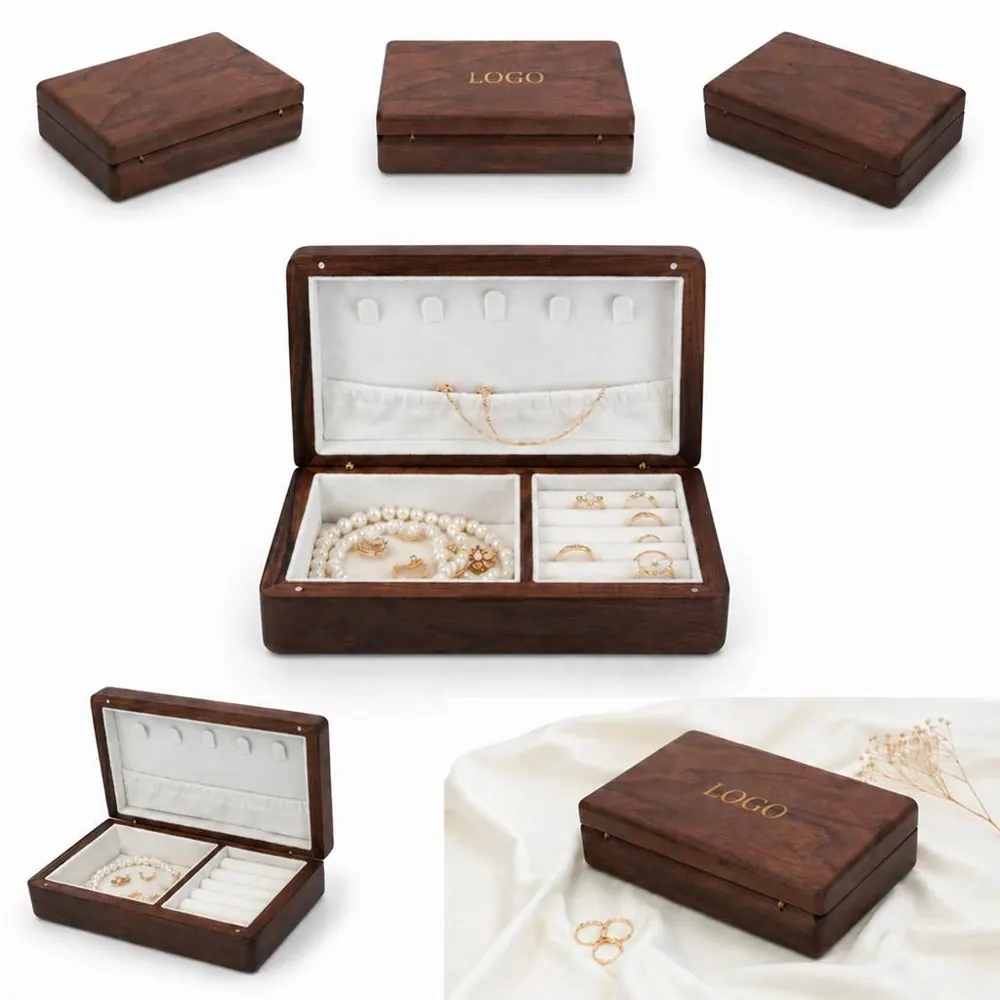 Compact Wood Jewelry Box with Soft-Lined Compartments