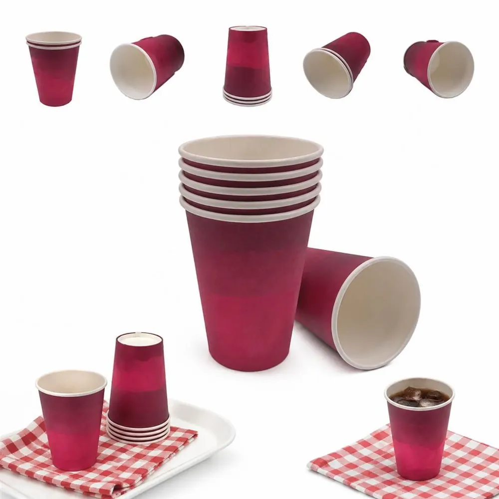 8 oz Bamboo Pulp Paper Cup, Gradient Red, Eco-Friendly 2