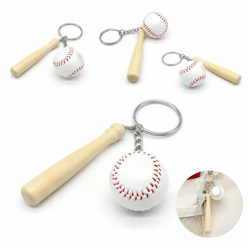 Baseball Bat and Ball Keychain Set with Silver Chains 2