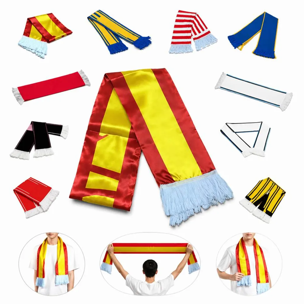 Satin-Finished Soccer Scarf for Fans with Fringed Edges 2