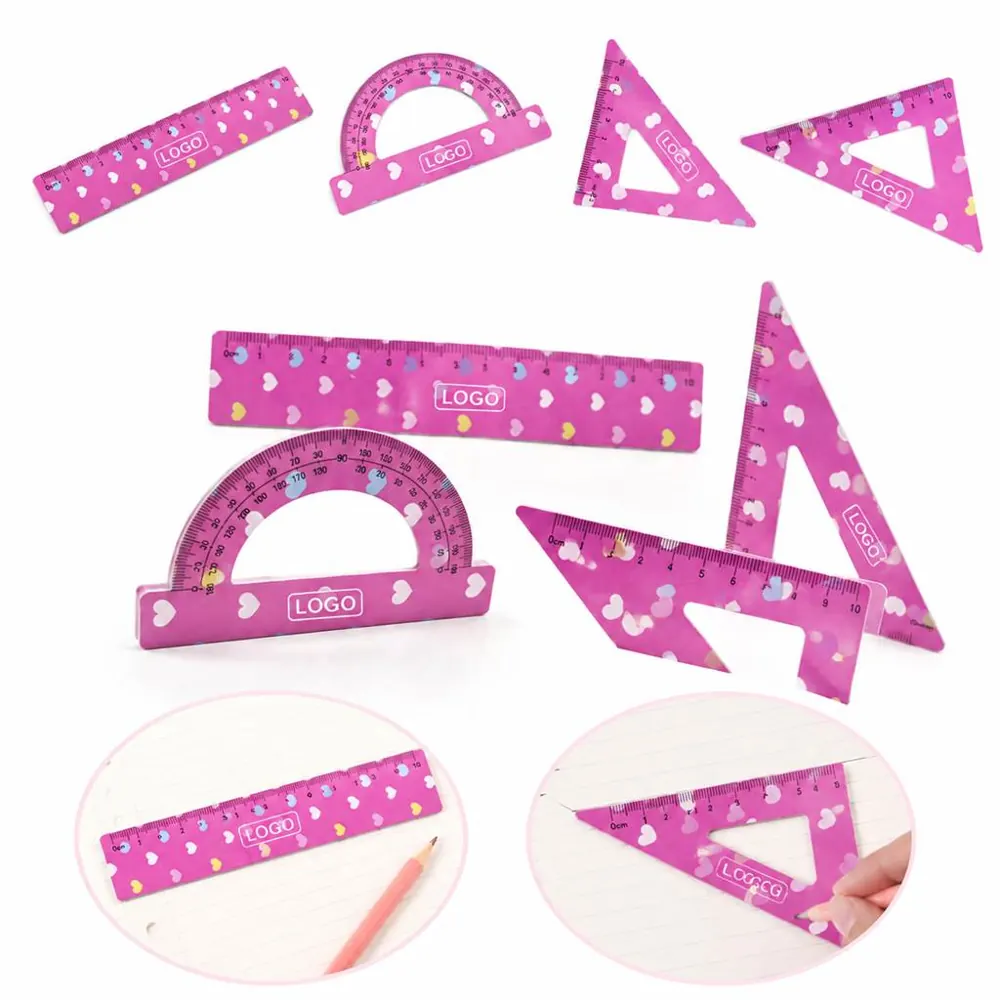 Heart Print Ruler Set 4pc, Cute Durable Measuring Tools