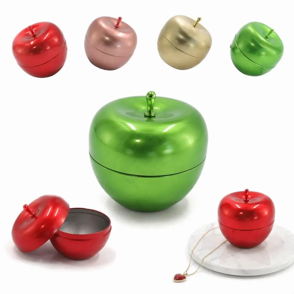 Apple-Shaped Metal Storage Container with Removable Lid 2