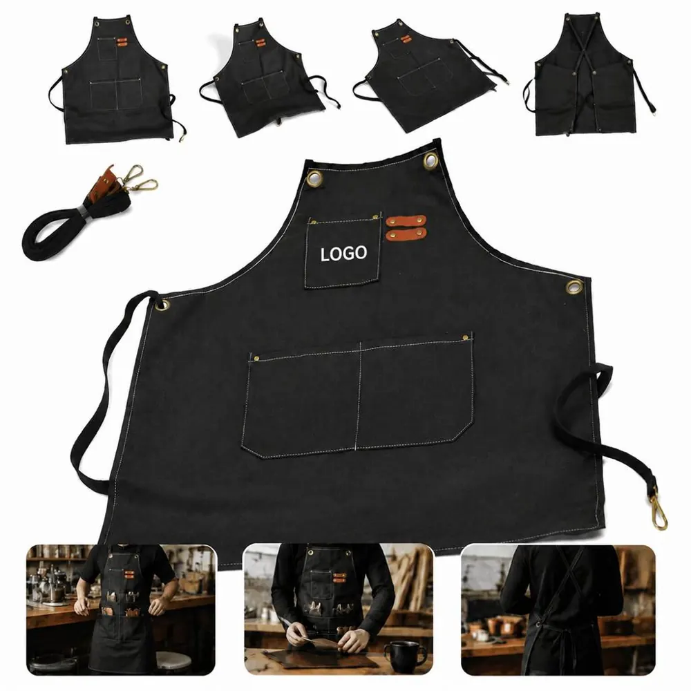 Waterproof Adjustable Bib Apron with Pockets for Kitchen