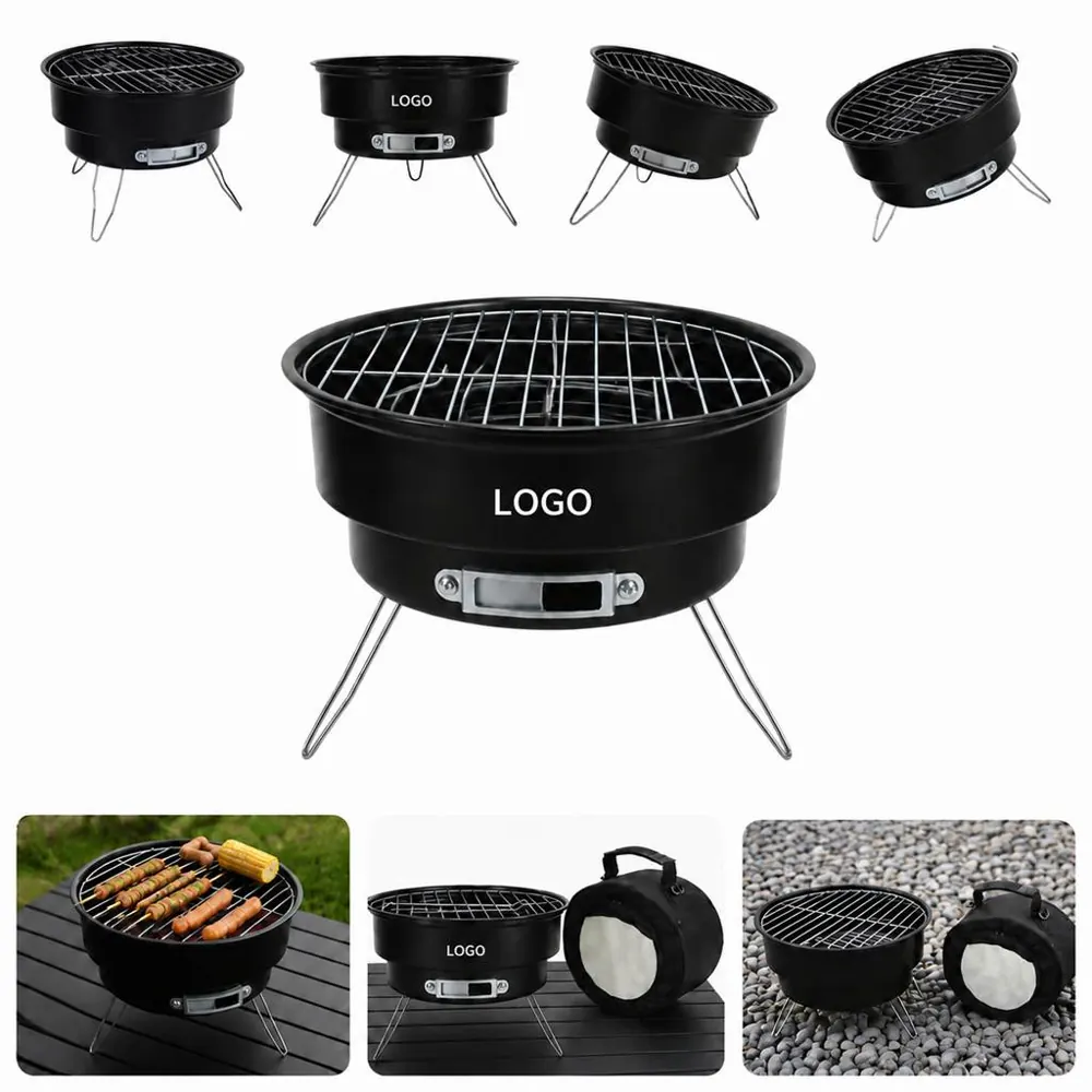 Portable Round BBQ Grill with Foldable Tripod and Carry Bag