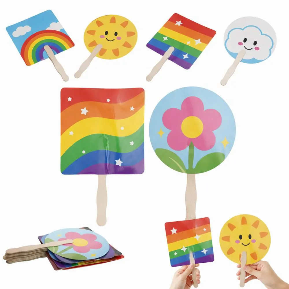 Double-Sided Paper Fan with Wooden Handle, Foldable 2