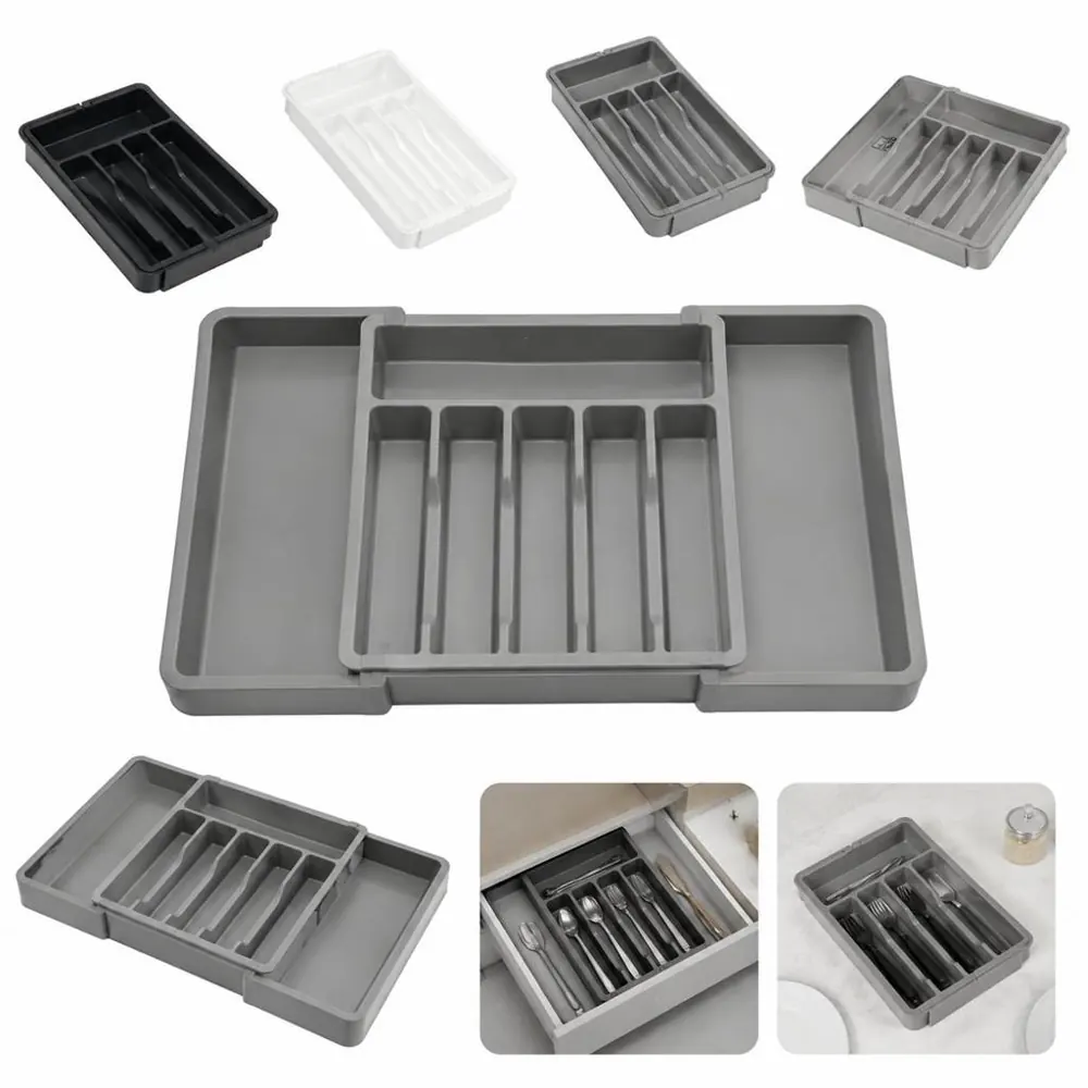 Expandable Cutlery Organizer with Adjustable Compartments 2