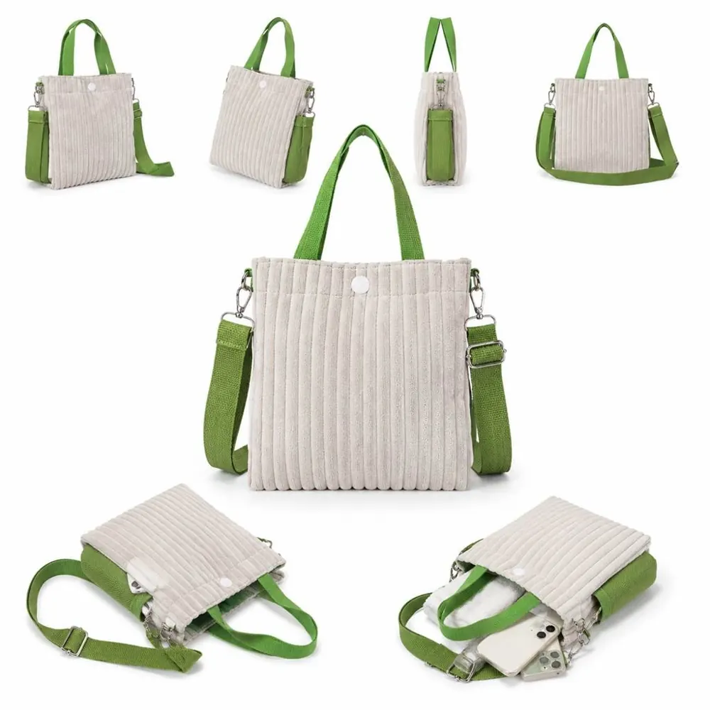 Adjustable Corduroy Tote Bag with Crossbody Strap 2