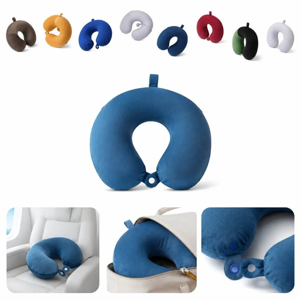 Soft Velvet U-Shaped Travel Pillow with Carry Handle 2